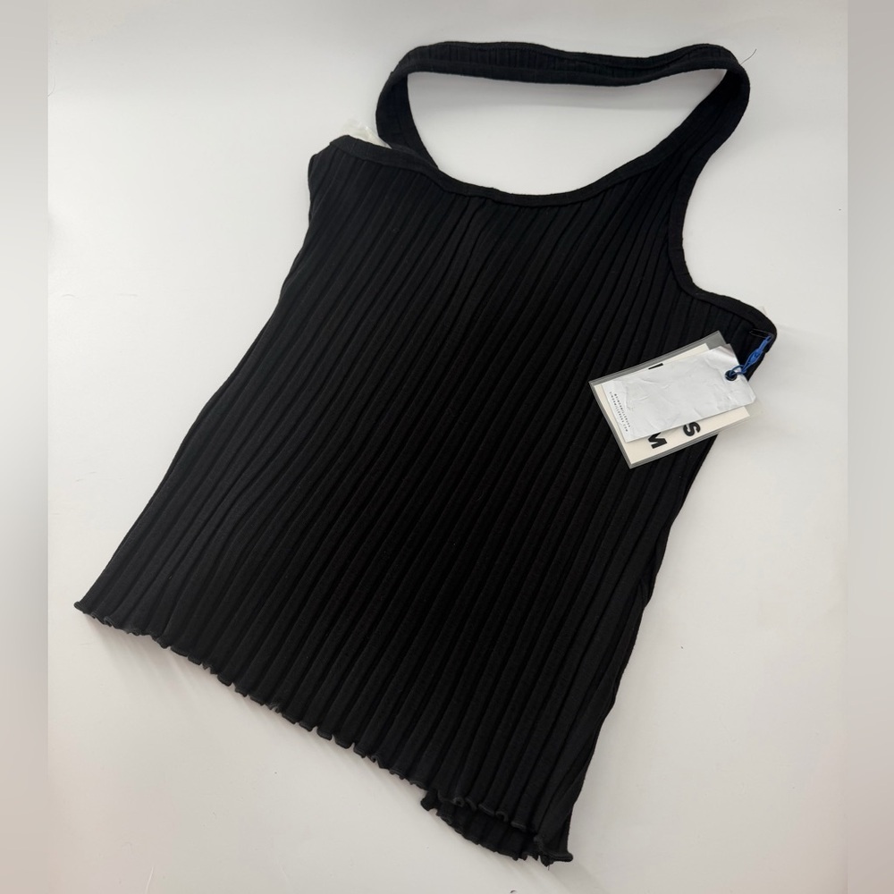 Simon Miller Hano Asymmetrical Halter Ribbed Knit Tank In Black